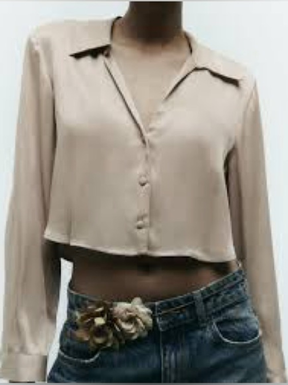 100% viscose Zara Women's Beige Button-Down Shirt satin A0227